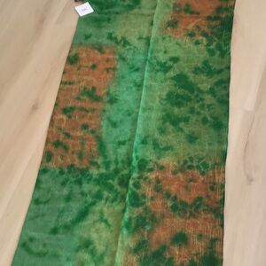 FLEURS - silk blend scarf Greens /brown Eden Spa NEW 5’6”